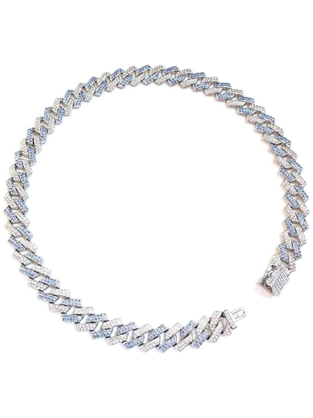 Silver & Blue Iced-Out Tilted Cuban Gem Link Chain Necklace (20-inches) - Picture 6 of 6